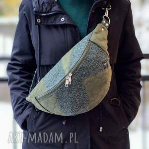 Prezent patchworkowa damska nerka XXL z łączonych tkanin, mini plecak