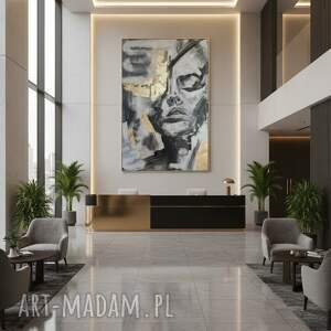 kobieta twarz ręcznie malowany obraz abstrakcja sz 70, wys 100, obrazy do salonu