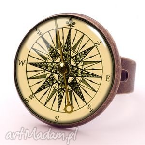 kompas - pierścionek regulowany, busola vintage, prezent