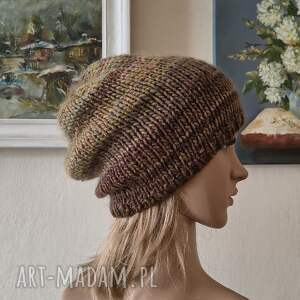 BuenaArtis: ręcznie na drutach - z oliwkową nutką - miła, lekka, twarzowa czapka