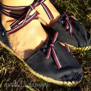 handmade buty espadryle damskie marine granatowe z paseczkami