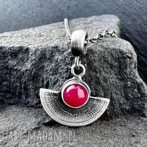 orientalny wisiorek wachlarz z agatem fuksja srebro oksydowane biżuteria