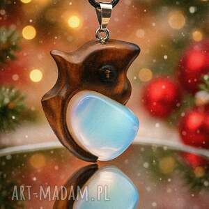 wisiorek z kwarcem - kwarc opalitowy orzech, żywioł ognia i natury, pirografia