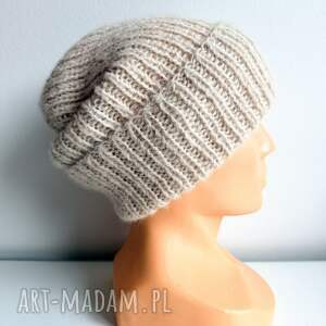 ręcznie robiona czapka damska morgana alpaka z jedwabiem 9036/40 marcepan