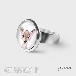 pierścionek - sarenka grafika, sarna zwierzę, unikatowy prezent