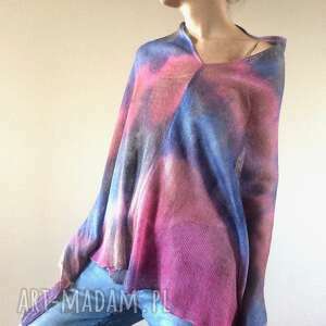 handmade poncho lniane ponczo pink&blue