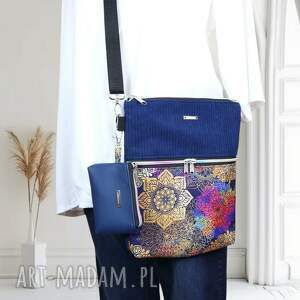 Listonoszka sztruksowa mandale granat, sztruks, saszetka