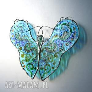 witrażowy motyl malowanek niebieskośći, motyl, witraż, dekoracja, okno