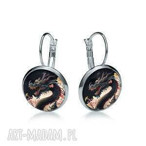 kolczyki na biglu chiński smok prezent dla niej egzotyczny orientalny fana