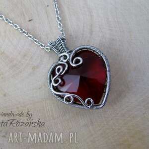 ręcznie zrobione wisiorki wisiorek serce kryształek kryształowe czerwone, wire