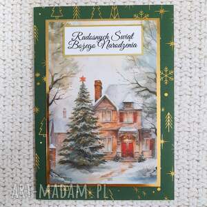 scrapbooking kartki kartka świąteczna z kieszonką zielono - złotej bazie