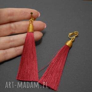 Klipsy z chwostami wino - długie, handmade do wieczorowych stylizacji