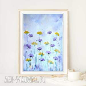 malgorzata domanska oryginalna akwarela A4 kwiaty, sztuka trawy łąka