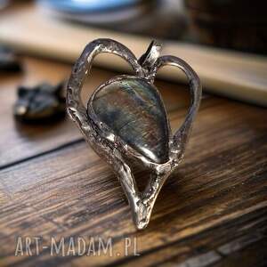 labradoryt w sercu, duże wisiory naszyjnik, wisior z labradorytem artystyczny