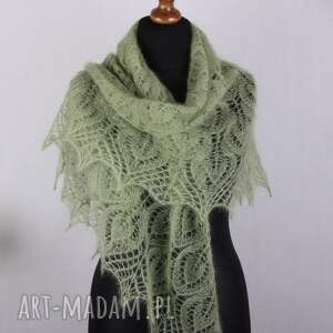 moherowo - jedwabna chusta w ażurowe liście, modny dodatek, ażurowa chusta