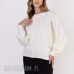 handmade swetry sweter w warkoczowy wzór - swe323 ecru mkm
