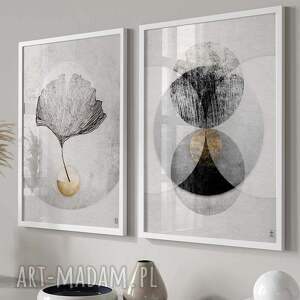 futuro design zestaw plakatów - 40x50 cm abstrakcja z liściem miłorzębu