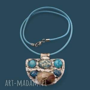 naszyjnik z witrażowym wisiorem cleos skamieniałe drewno, jaspis, agat, marmur