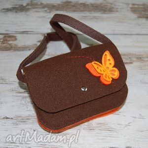 handmade dla dziecka torebka z brązowego i pomarańczowego filcu motylek