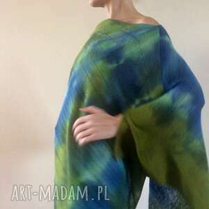 handmade poncho unikatowe wełniane ponczo blue&green