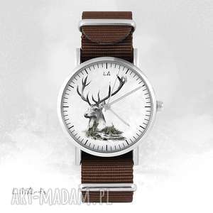 zegarek - jeleń brązowy, nato bransoletka las, prezent