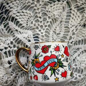 kubki ręcznie malowany kubek old school tattoo tatuaż serce wielbiciela