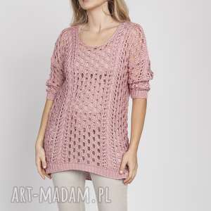 handmade swetry ażurowa tunika, swe167 różowy mkm