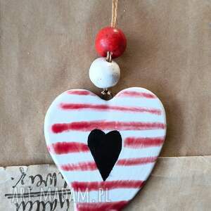 Serce w paski z ceramiki handmade - piękna dekoracja i prezent dla niej