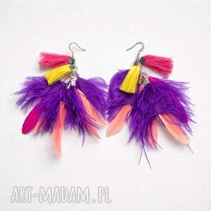 ręcznie robione kolczyki - długie pióra wyjątkowe, tworzone