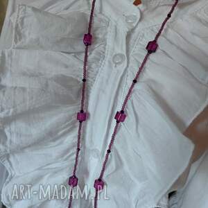 naszyjnik długi sznur kostki fioletowe szkło weneckie - długie korale sznur