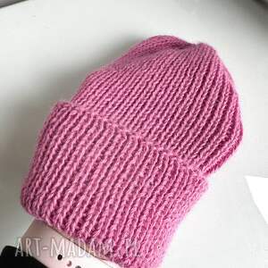 Czapka wywijana zrobiona ręcznie na drutach KIARA 100% Alpaka 9034