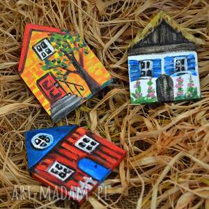 handmade magnesy zestaw magnesów. Kolorowe domki