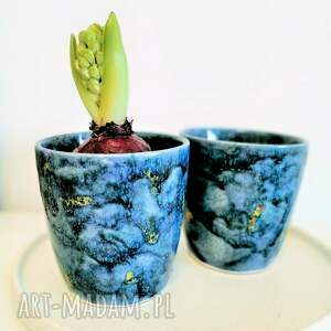 dekoracje zestaw 2 ceramicznych doniczek handmade - blue sky doniczka na kwiatka