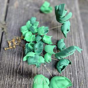 klipsy zielone długie bujne kwiaty, kolczyki, etn, zima, kw, slu