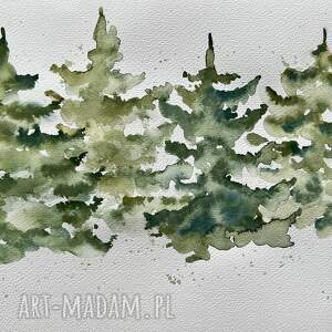 choinki - akwarela format A4, świąteczny obrazek, obrazek na prezent, obraz