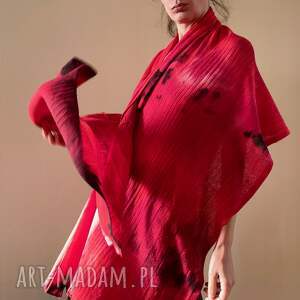 handmade szaliki szal czerwony z ciemnymi kleksami