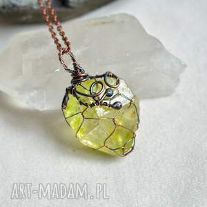 yellow net - naszyjnik z kryształem w miedzi, miedziana biżuteria, biżuteria