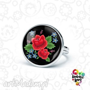 pierścionek róże, folklor, folk, kwiaty, haftowane ludowe