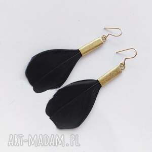 święta, piórko kolczyki mosiądz, zmatowione