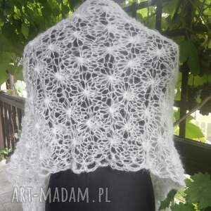 szaliki biały szal z alpaką na drutach