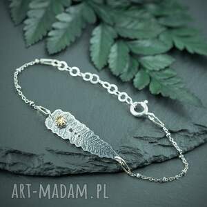 srebrna bransoletka łańcuszek z liściem paproci i cytrynem
