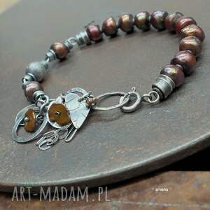 perły miedzianka - bransoletka 023, biżuteria autorska srebro oksydowane