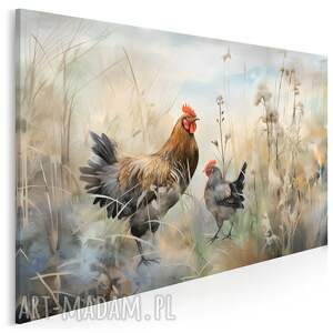 obraz na płótnie - ptaki kura kury beżowy wieś 120x80 cm 114001, dekoracja