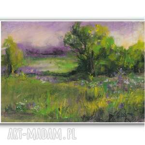 letnia łaka pejzaż sucha pastel, natura, widok, rysunek, krajobraz