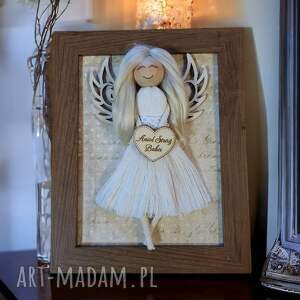 handmade dekoracje anioł stróż babci ciemne drewno ramka