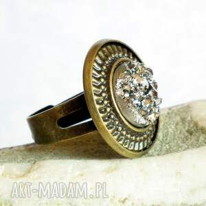pierścionek z oczkiem druzy srebrne, brąz, antyczny, prezenty