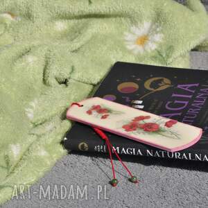 zakładka do książki - zdobiona metodą decoupage, drewniana, makrama, kamienie