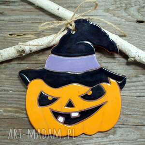 dynia w kapeluszu - zawieszka ceramiczna, halloween, jesień