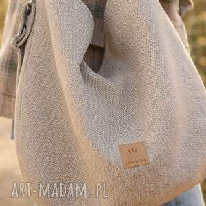 Torba hobo z plecionki tapicerskiej Beżowa, worek