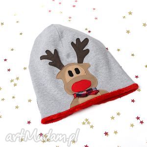 czapka beanie zimowa rudolf, ciepła, świąteczna